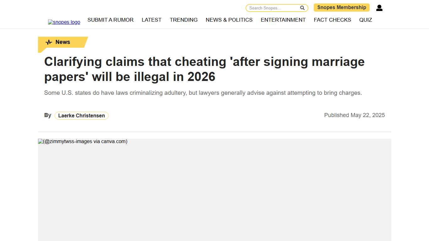 Clarifying claims that cheating 'after signing marriage papers' will be illegal in 2026 Snopes.com